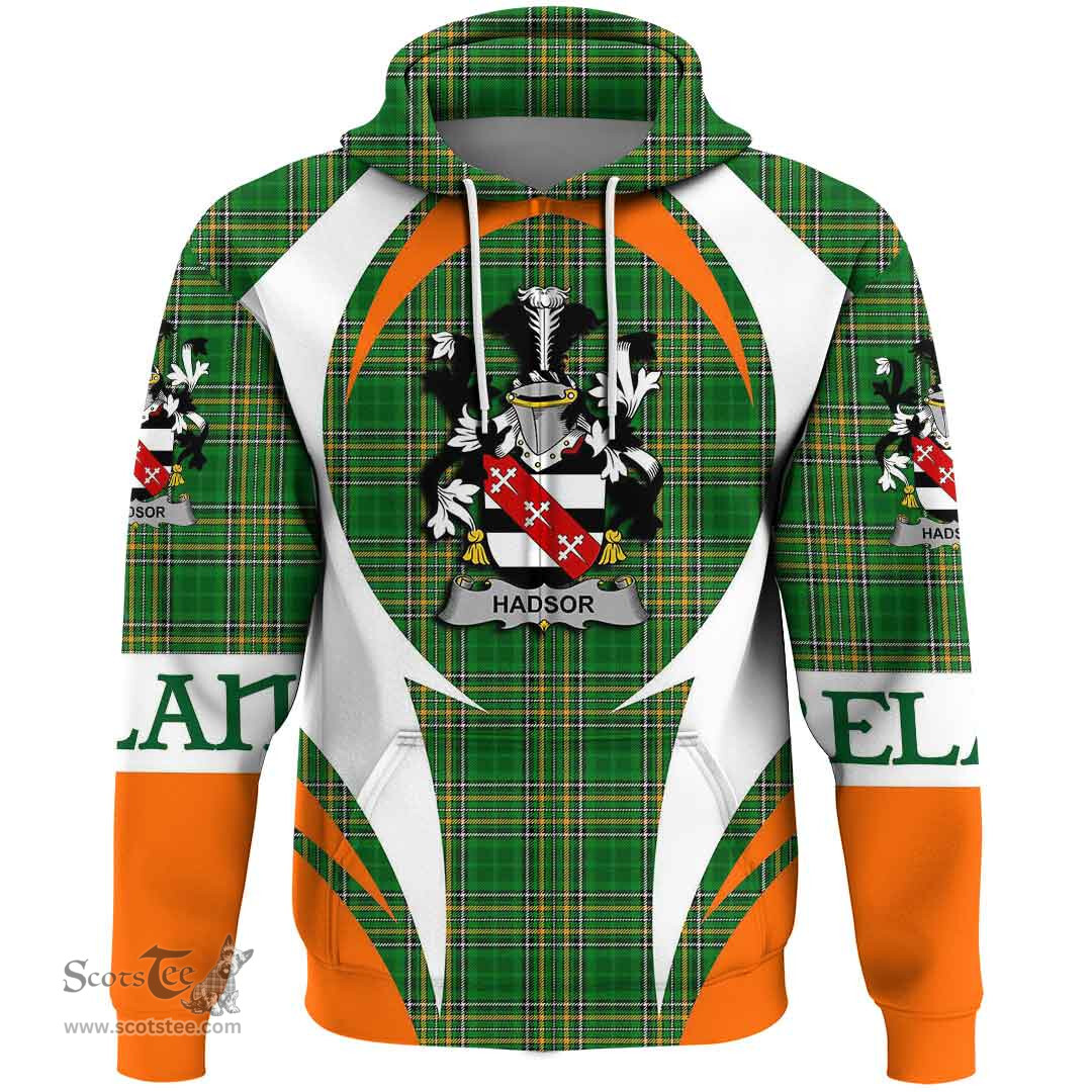 Irish Hadsor Coat of Arms Family Crest Ireland Hoodie Irish National Tartan Action Style
