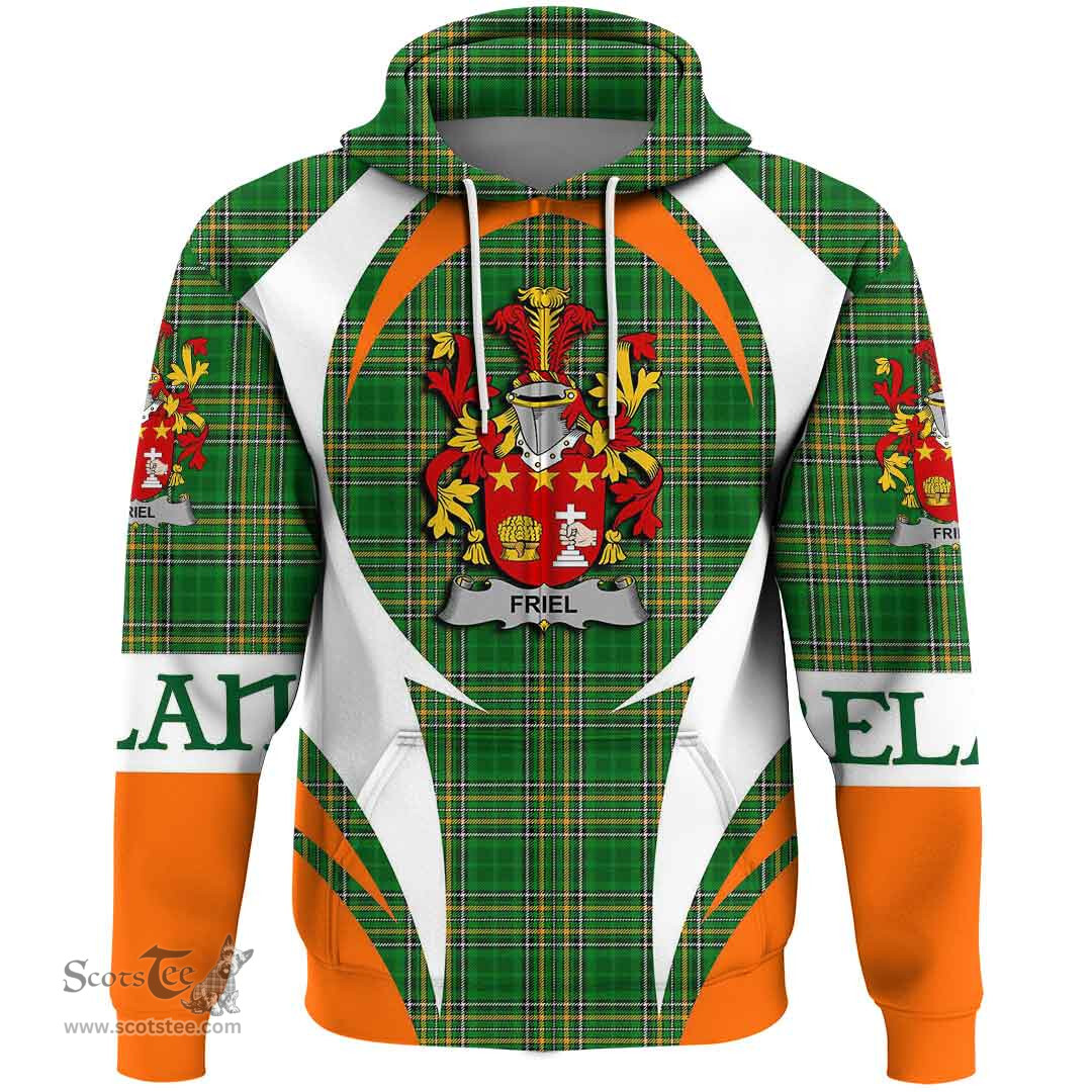 Irish Friel or O Friel Coat of Arms Family Crest Ireland Hoodie Irish National Tartan Action Style