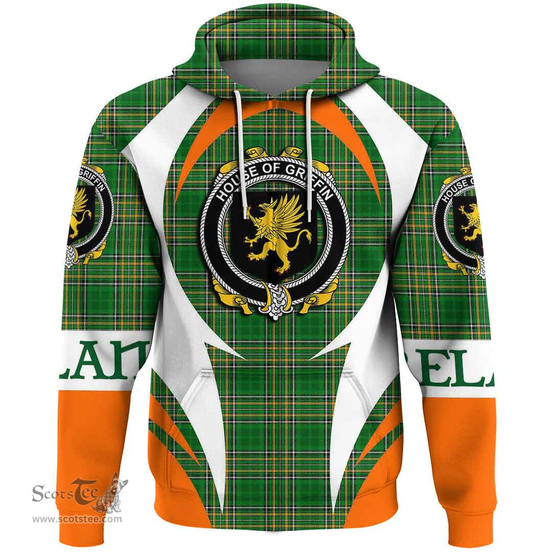 Irish House of GRIFFIN Coat of Arms Family Crest Ireland Hoodie Irish National Tartan Action Style