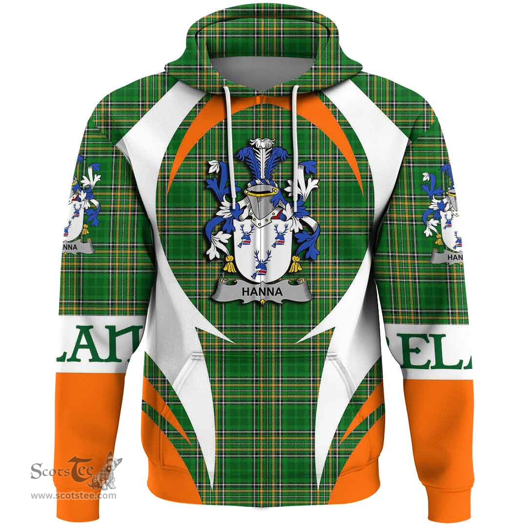 Irish Hanna or O Hanna Coat of Arms Family Crest Ireland Hoodie Irish National Tartan Action Style