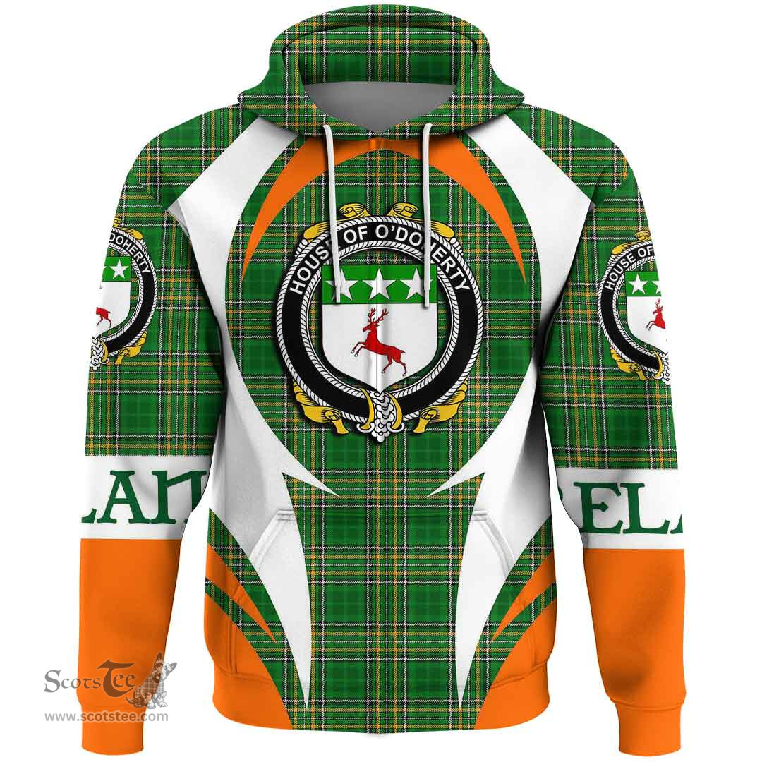 Irish House of O DOHERTY Coat of Arms Family Crest Ireland Hoodie Irish National Tartan Action Style