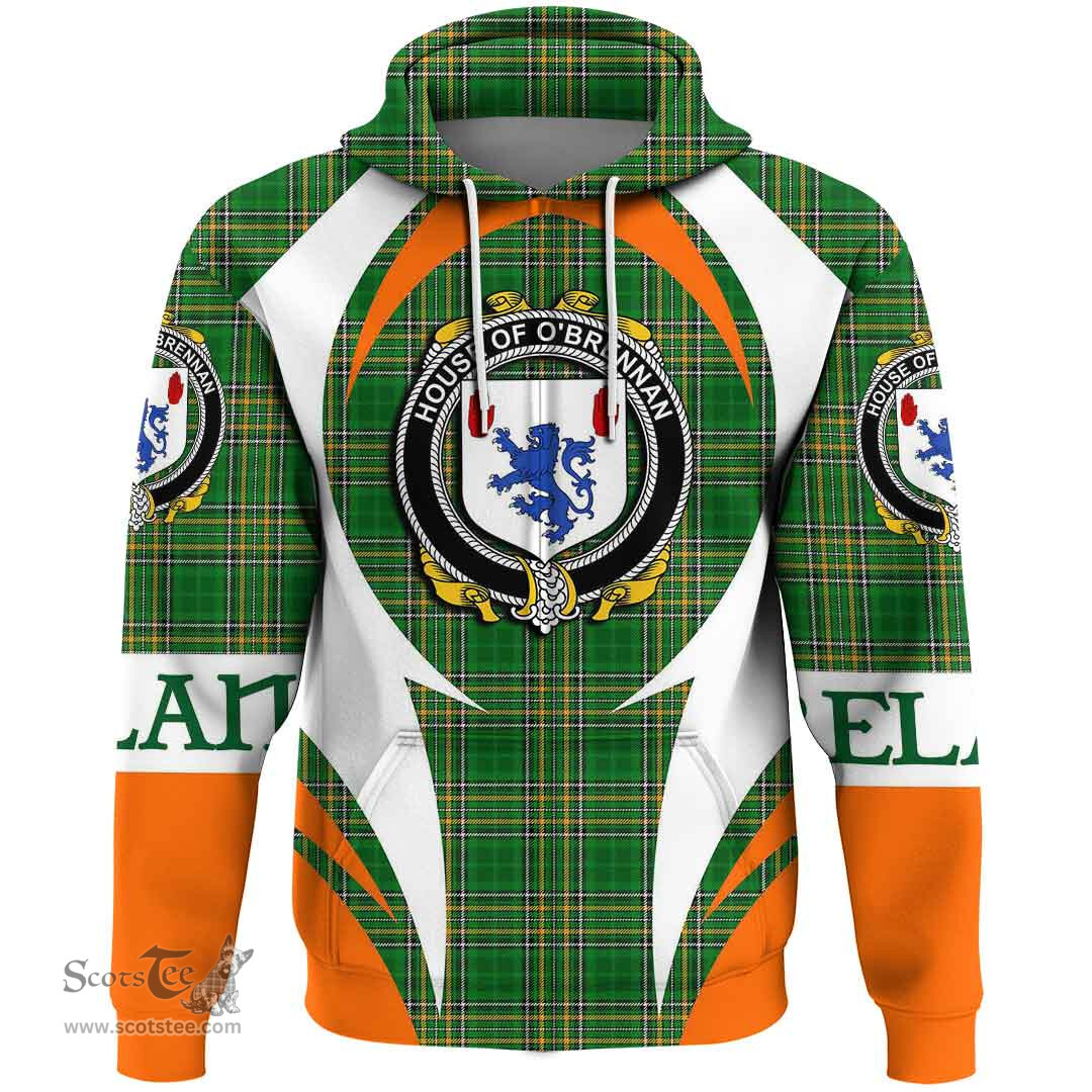 Irish House of O BRENNAN (Connacht) Coat of Arms Family Crest Ireland Hoodie Irish National Tartan Action Style