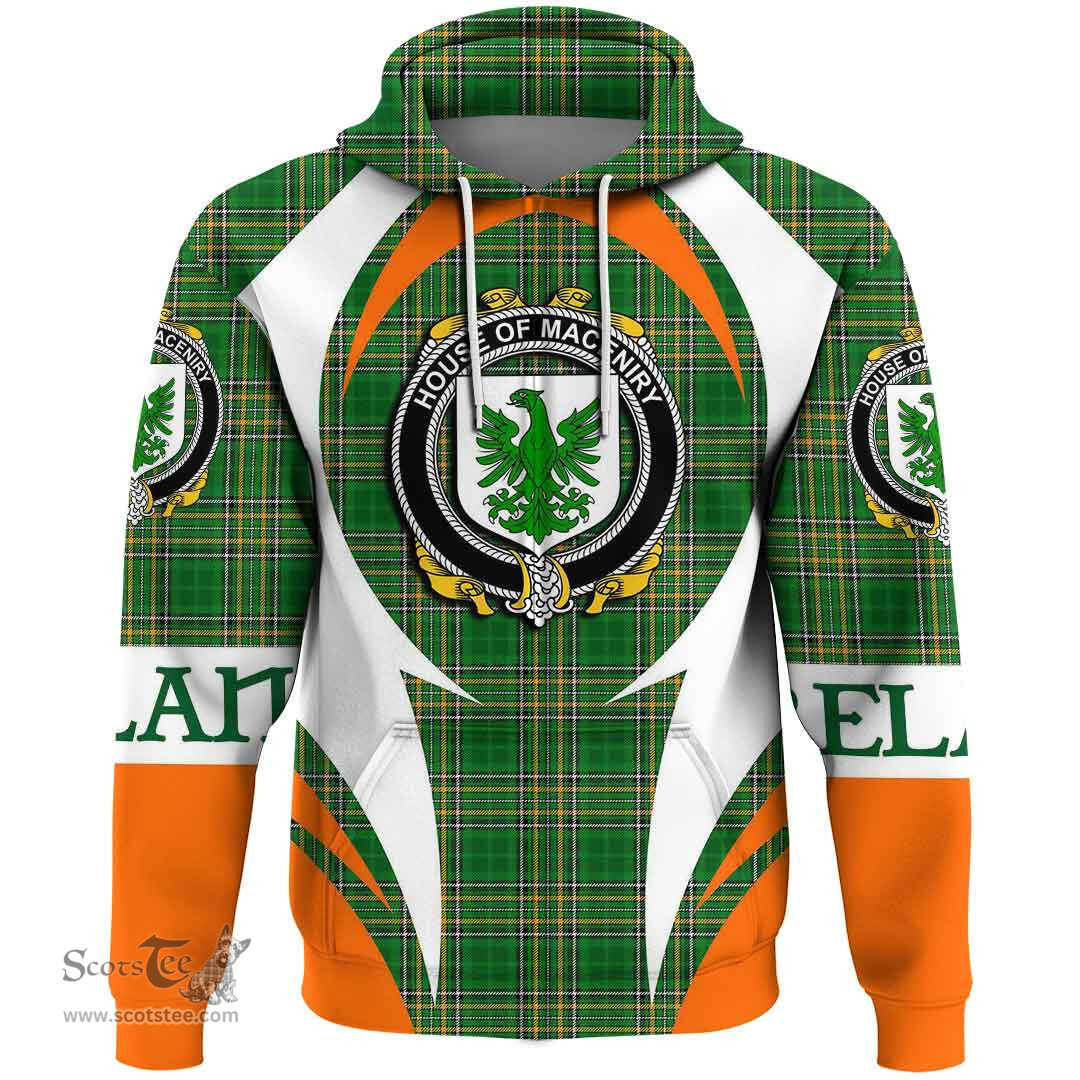 Irish House of MACENIRY Coat of Arms Family Crest Ireland Hoodie Irish National Tartan Action Style