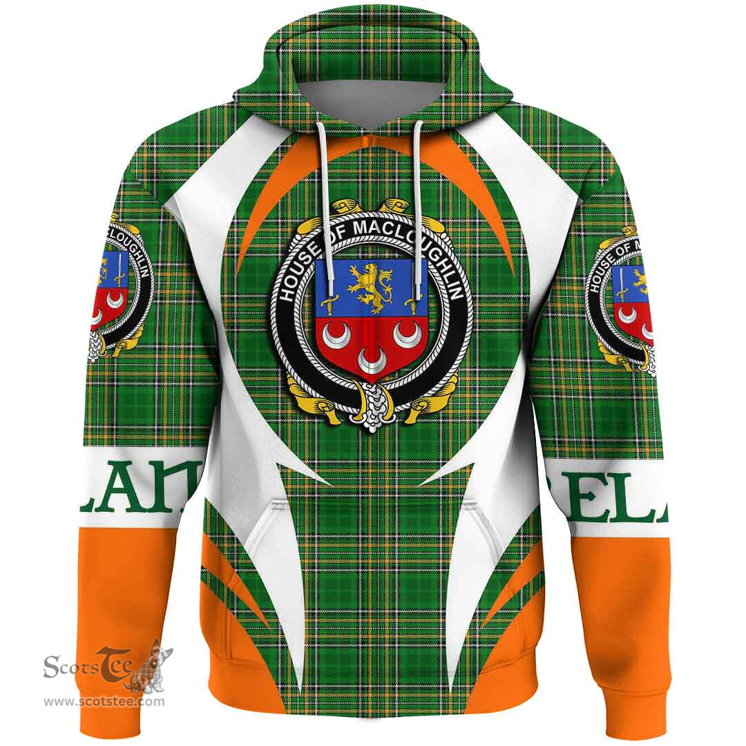 Irish House of MACLOUGHLIN (Tirconnell) Coat of Arms Family Crest Ireland Hoodie Irish National Tartan Action Style