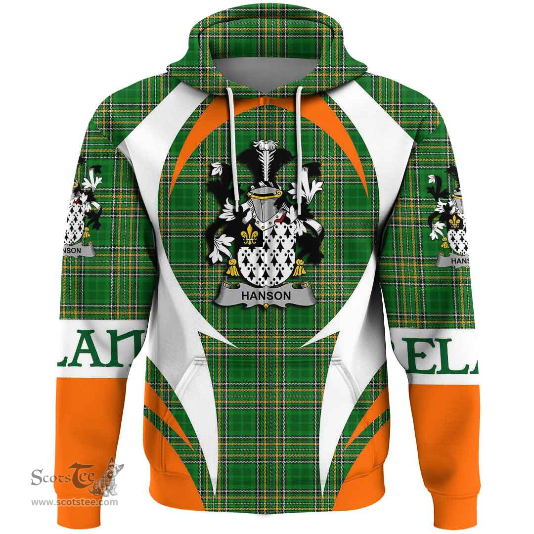 Irish Hanson or O Hanson Coat of Arms Family Crest Ireland Hoodie Irish National Tartan Action Style