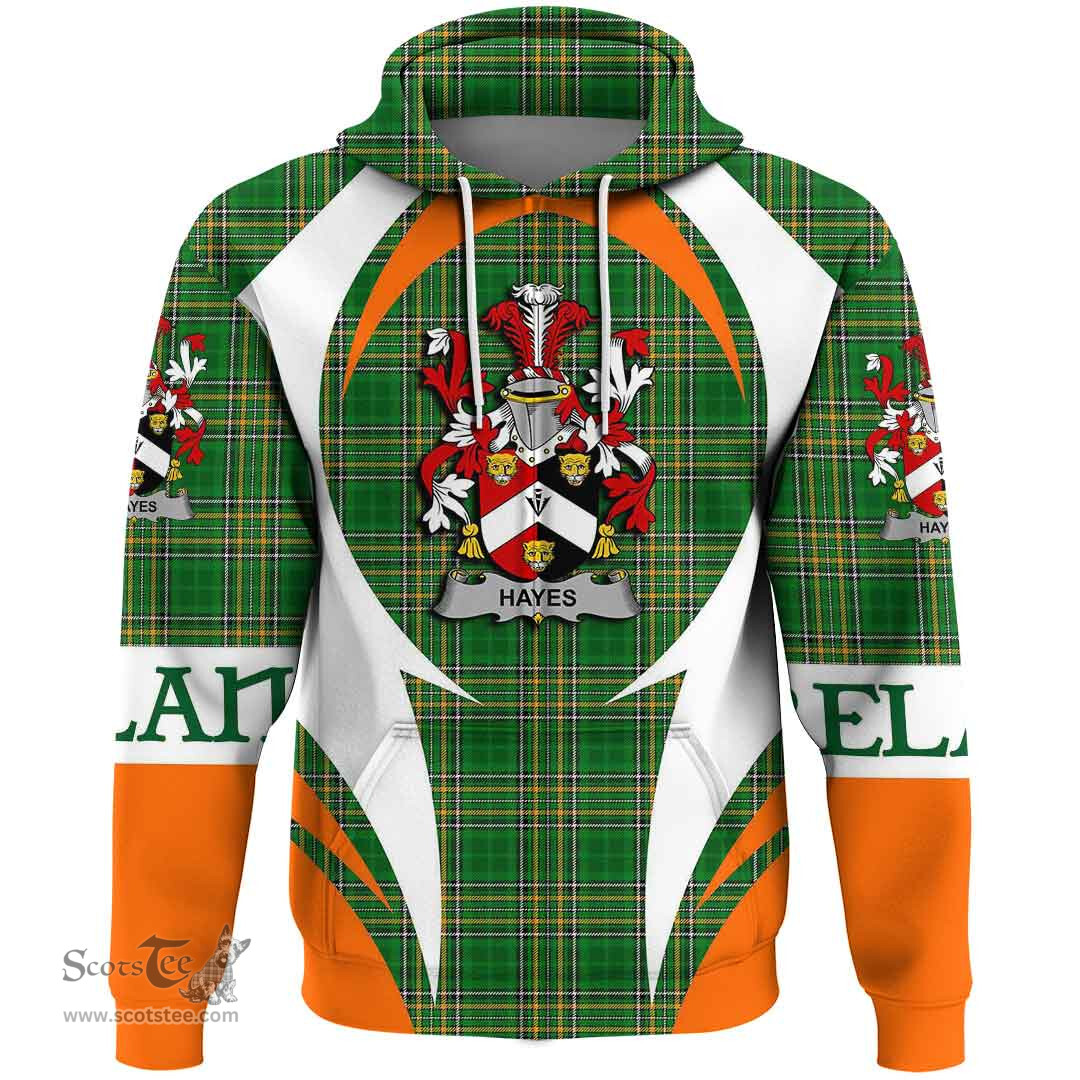 Irish Hayes Coat of Arms Family Crest Ireland Hoodie Irish National Tartan Action Style
