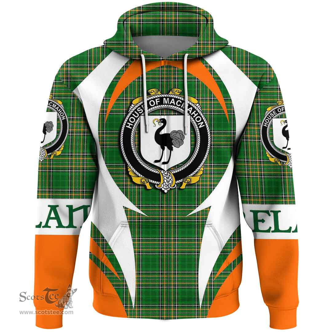 Irish House of MACMAHON (Oriel) Coat of Arms Family Crest Ireland Hoodie Irish National Tartan Action Style