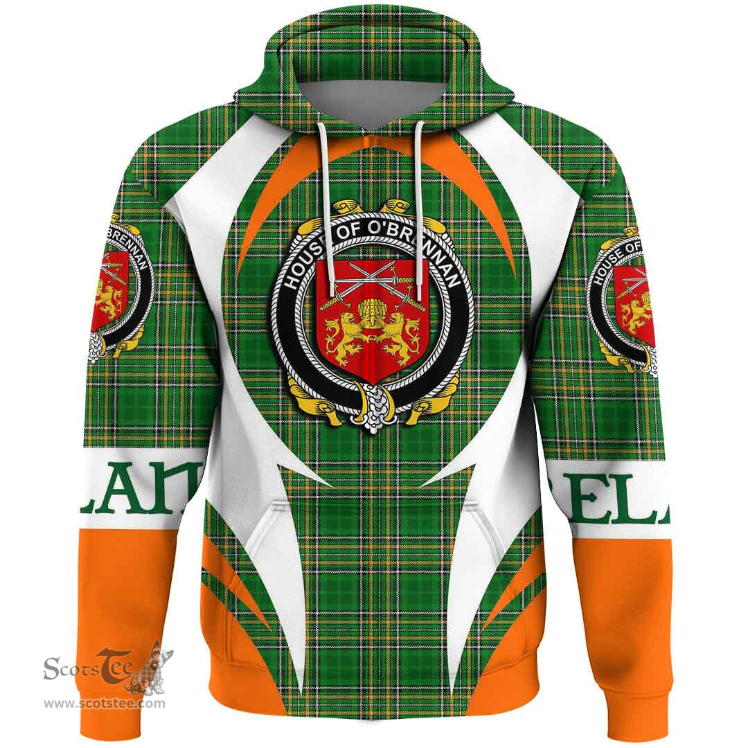 Irish House of O BRENNAN (Ossory) Coat of Arms Family Crest Ireland Hoodie Irish National Tartan Action Style