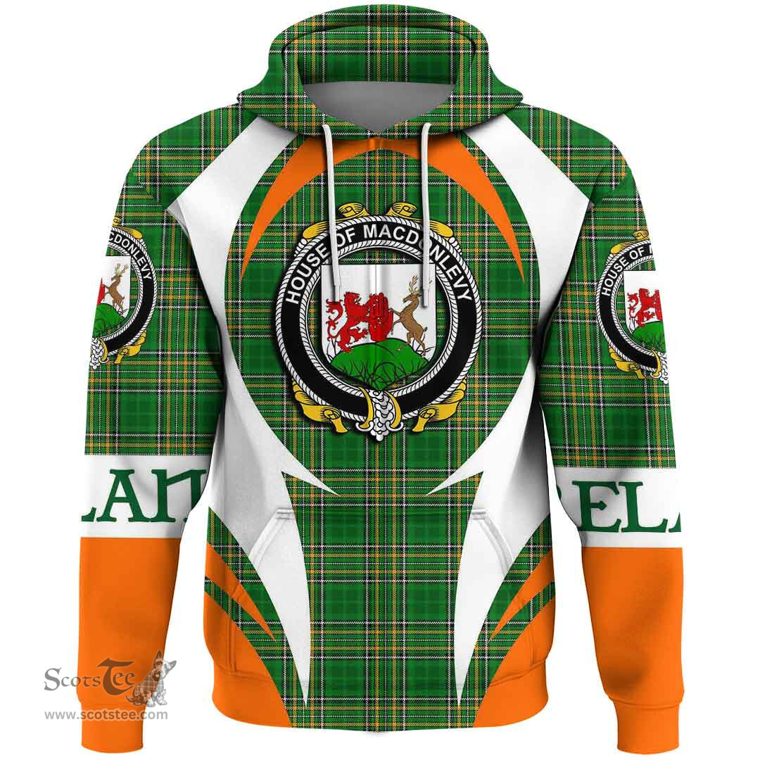 Irish House of MACDONLEVY Coat of Arms Family Crest Ireland Hoodie Irish National Tartan Action Style