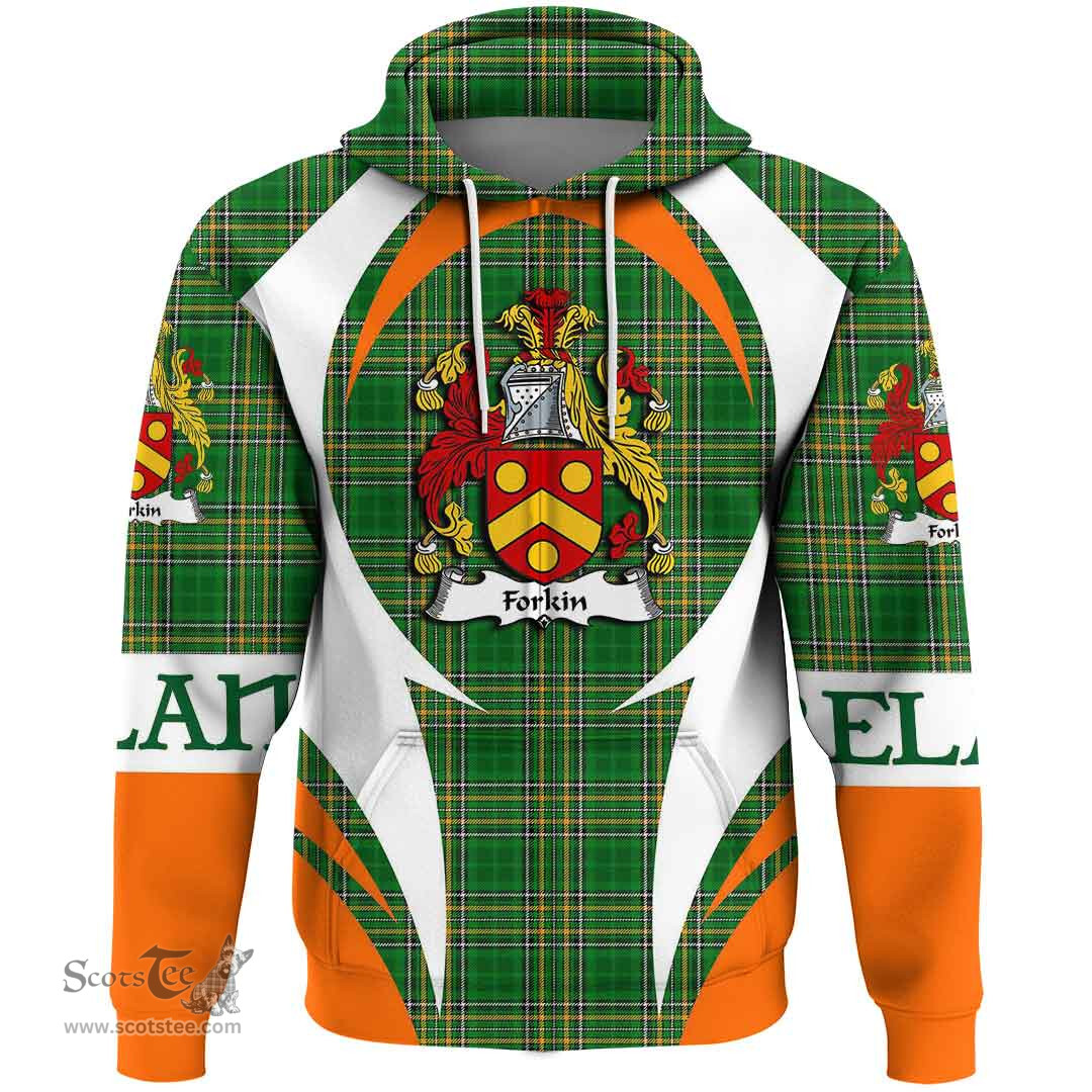 Irish Forkin Coat of Arms Family Crest Ireland Hoodie Irish National Tartan Action Style
