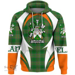 Irish HawkinsIII Coat of Arms Family Crest Ireland Hoodie Irish National Tartan Action Style