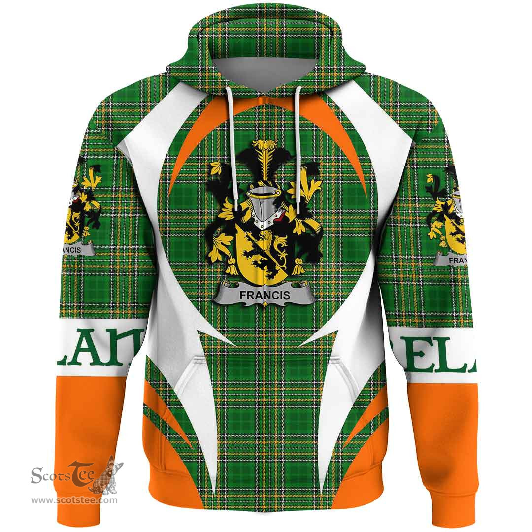 Irish Francis Coat of Arms Family Crest Ireland Hoodie Irish National Tartan Action Style