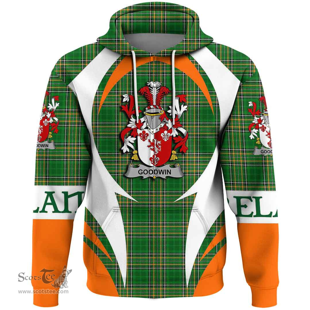 Irish Goodwin Coat of Arms Family Crest Ireland Hoodie Irish National Tartan Action Style