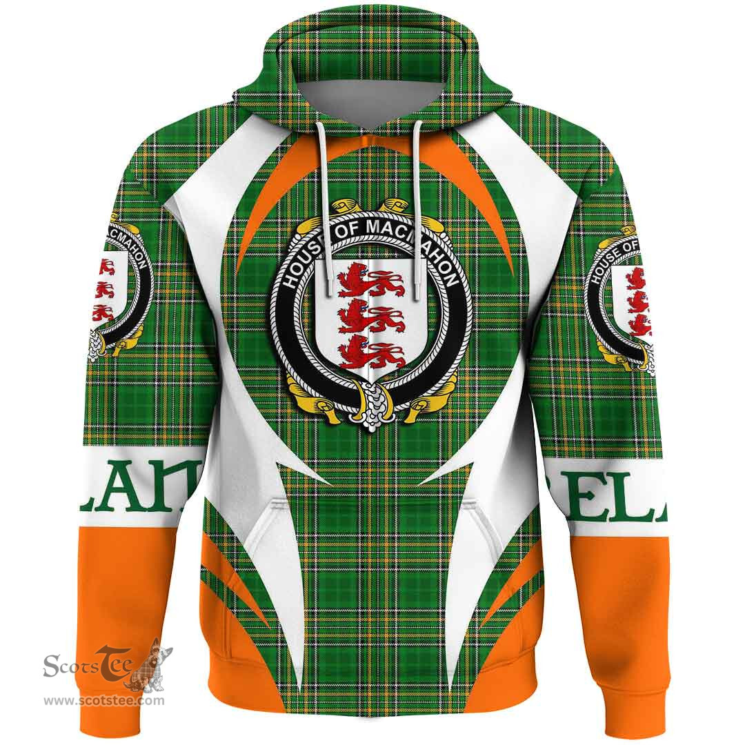 Irish House of MACMAHON (Thomond) Coat of Arms Family Crest Ireland Hoodie Irish National Tartan Action Style