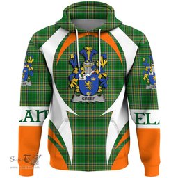 Irish Greer Coat of Arms Family Crest Ireland Hoodie Irish National Tartan Action Style