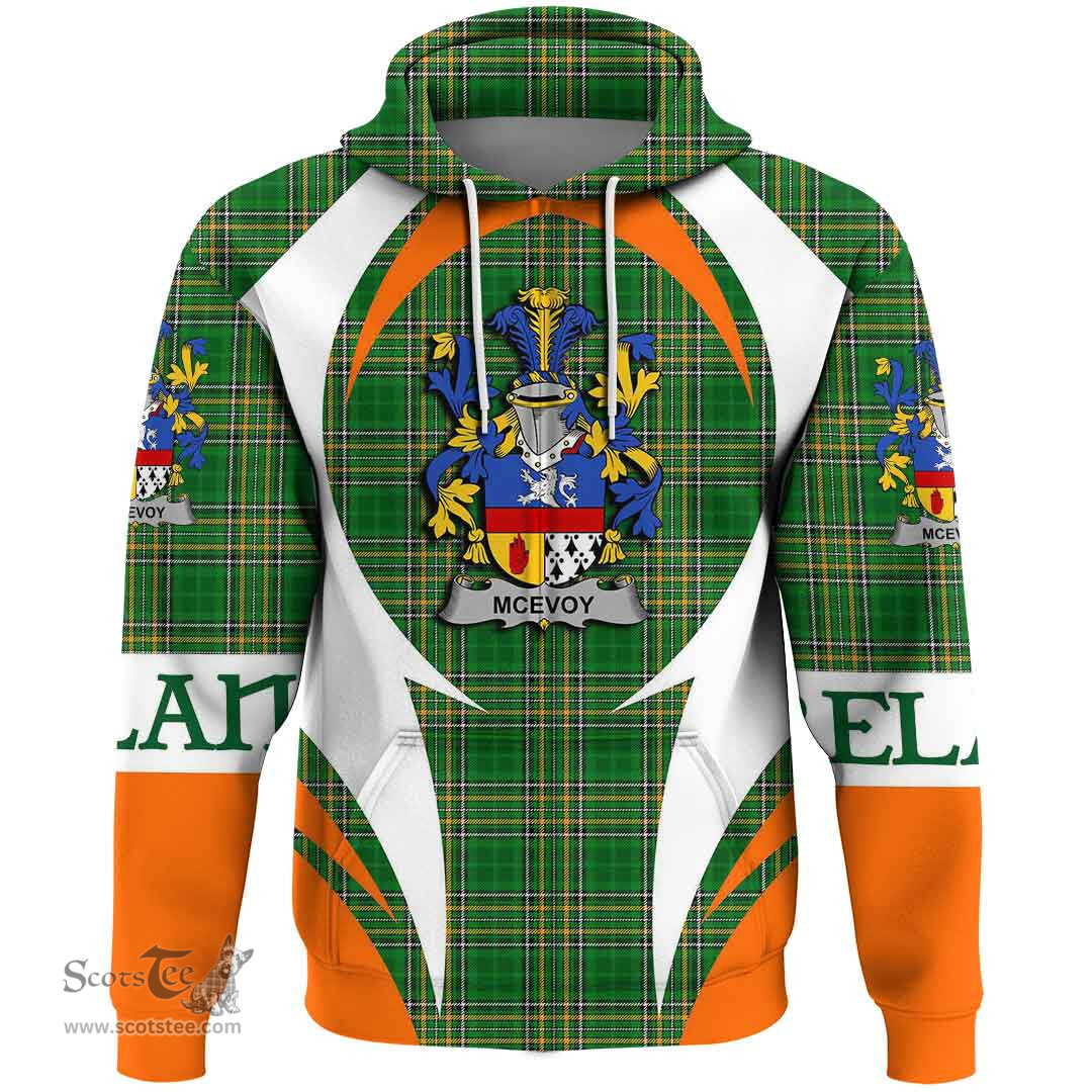 Irish McEvoy or McKelvey Coat of Arms Family Crest Ireland Hoodie Irish National Tartan Action Style