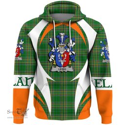 Irish Legg or Legge Coat of Arms Family Crest Ireland Hoodie Irish National Tartan Action Style
