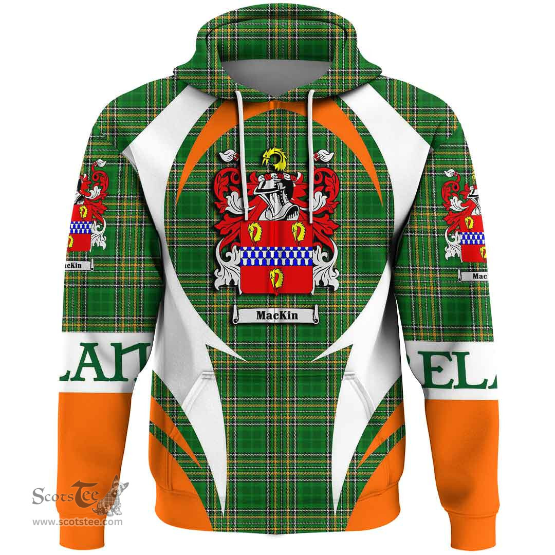 Irish Mackin Coat of Arms Family Crest Ireland Hoodie Irish National Tartan Action Style