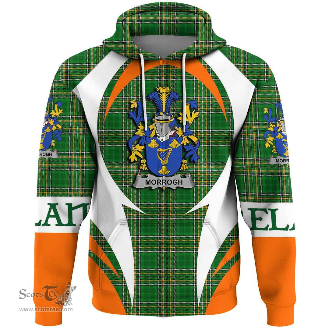 Irish Morrogh or Morrow Coat of Arms Family Crest Ireland Hoodie Irish National Tartan Action Style