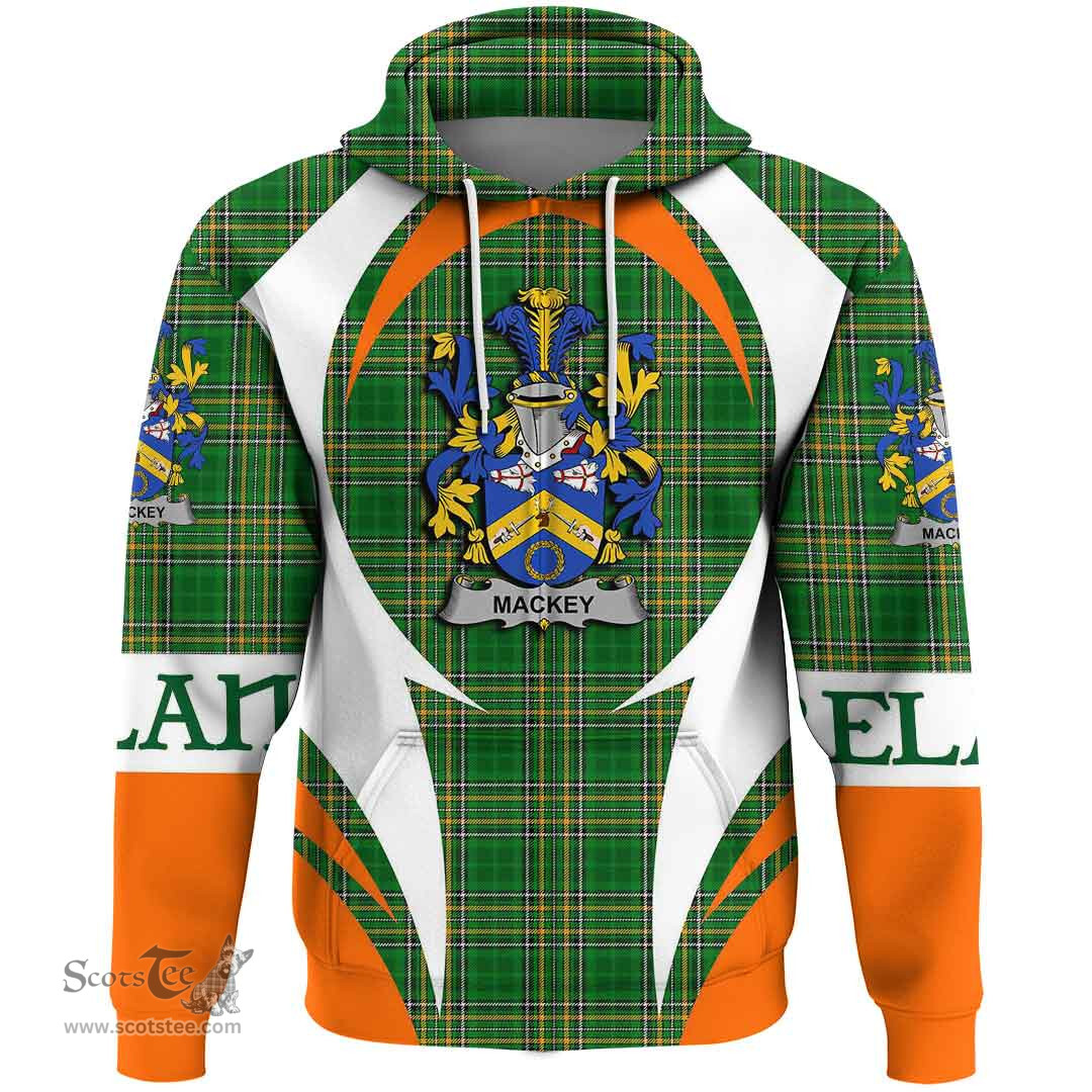 Irish Mackey Coat of Arms Family Crest Ireland Hoodie Irish National Tartan Action Style