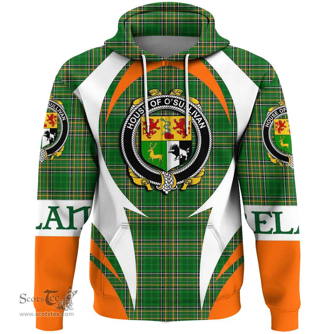 Irish House of O SULLIVAN Coat of Arms Family Crest Ireland Hoodie Irish National Tartan Action Style
