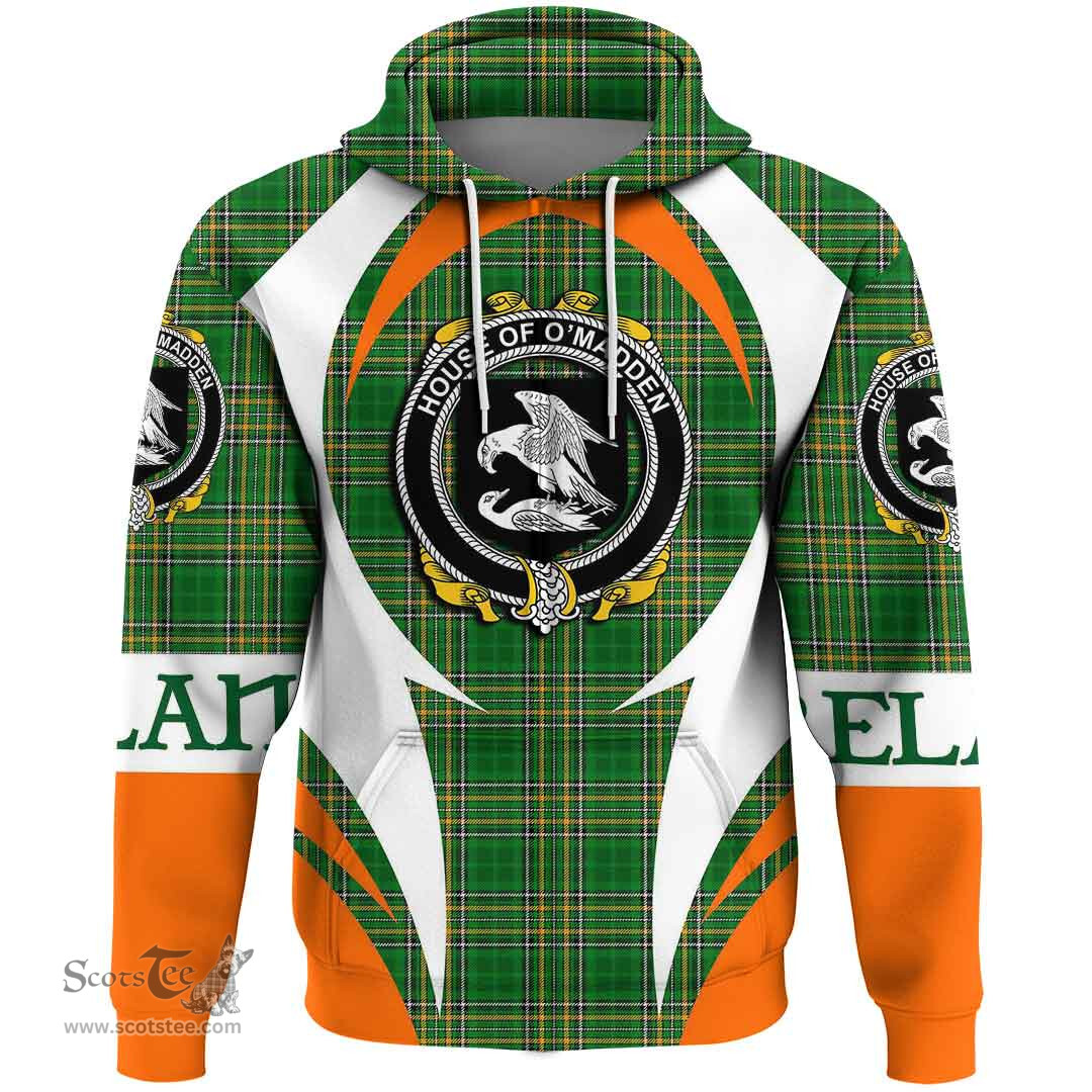 Irish House of O MADDEN Coat of Arms Family Crest Ireland Hoodie Irish National Tartan Action Style