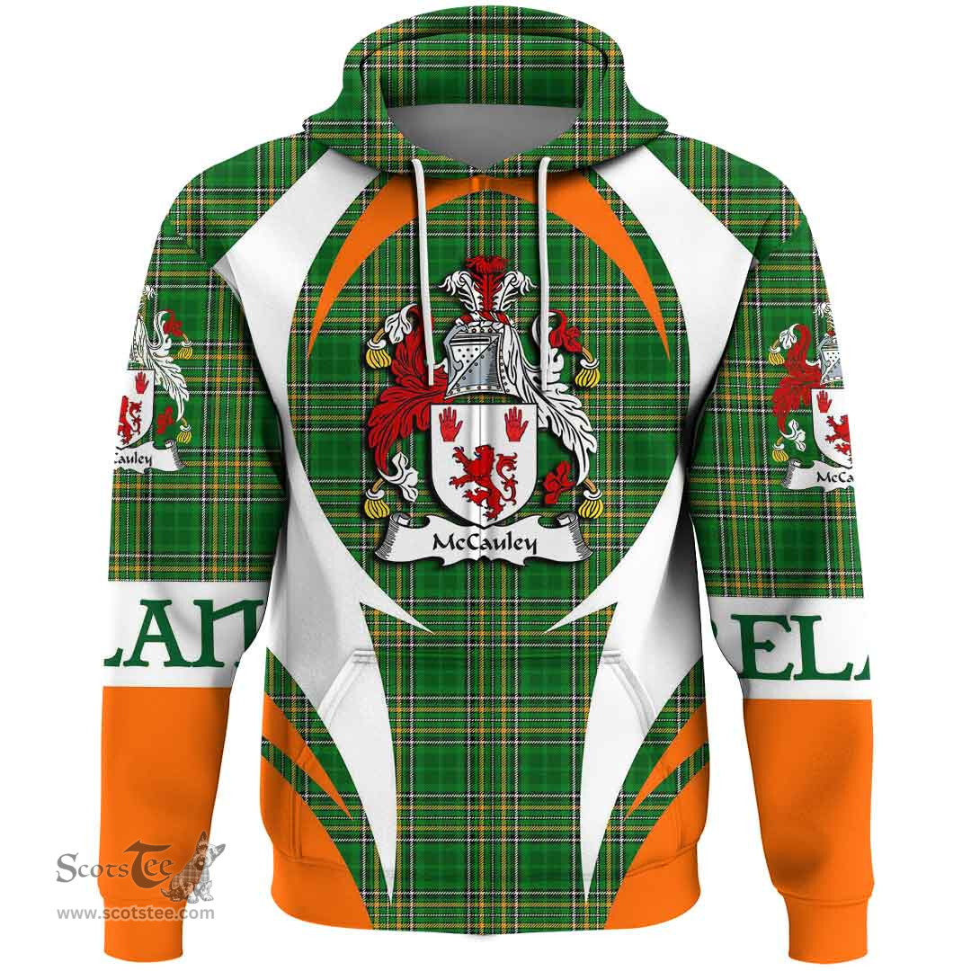 Irish McCauley Coat of Arms Family Crest Ireland Hoodie Irish National Tartan Action Style