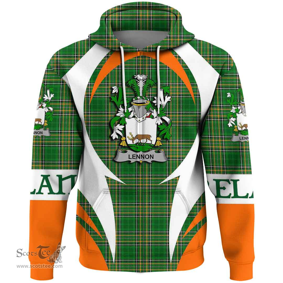 Irish Lennon or O Lennon Coat of Arms Family Crest Ireland Hoodie Irish National Tartan Action Style