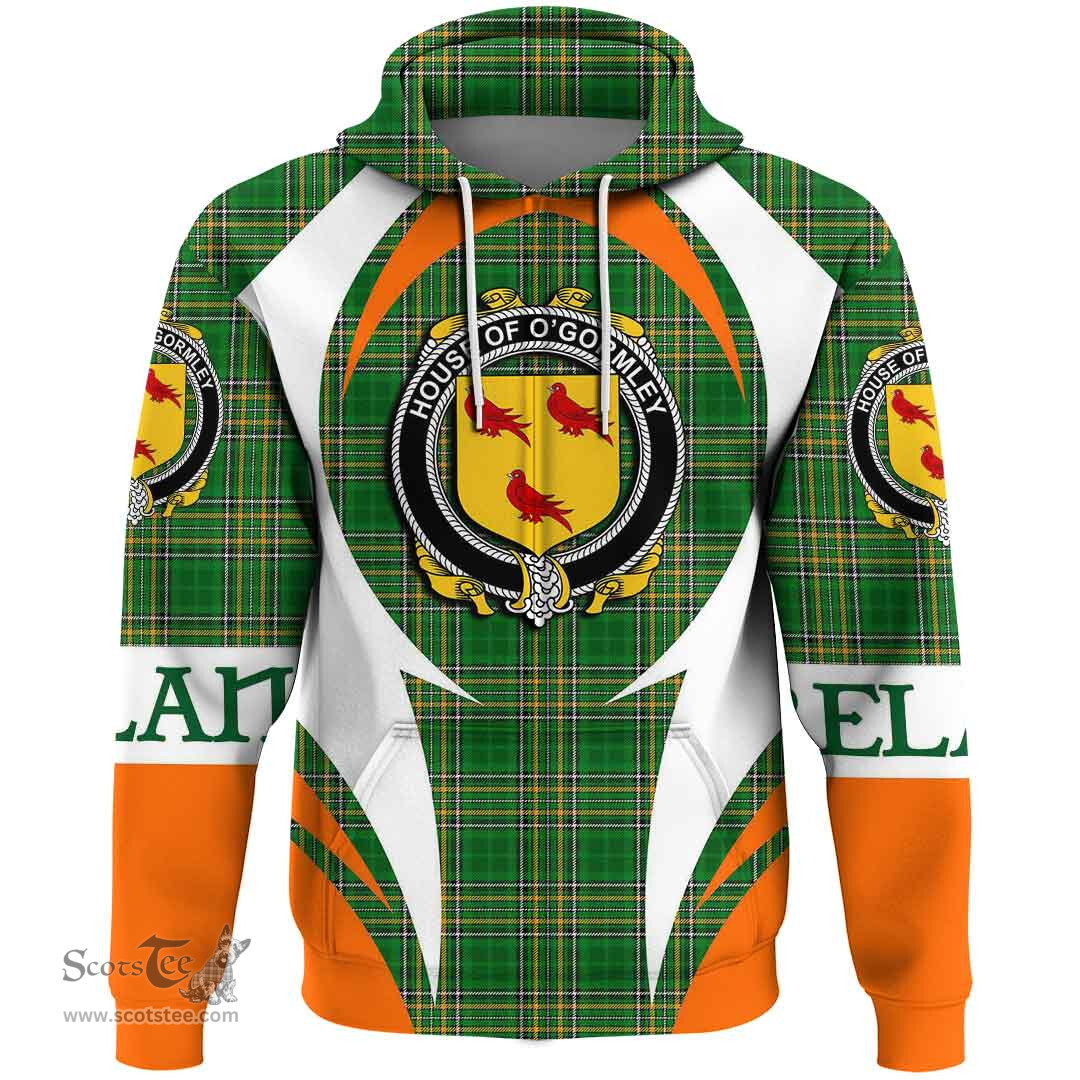 Irish House of O GORMLEY Coat of Arms Family Crest Ireland Hoodie Irish National Tartan Action Style