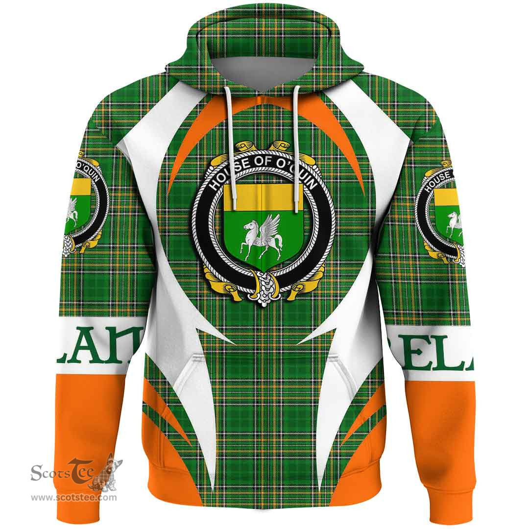 Irish House of O QUIN (Annaly) Coat of Arms Family Crest Ireland Hoodie Irish National Tartan Action Style