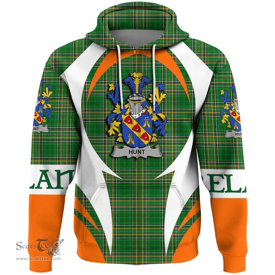 Irish Hunt Coat of Arms Family Crest Ireland Hoodie Irish National Tartan Action Style