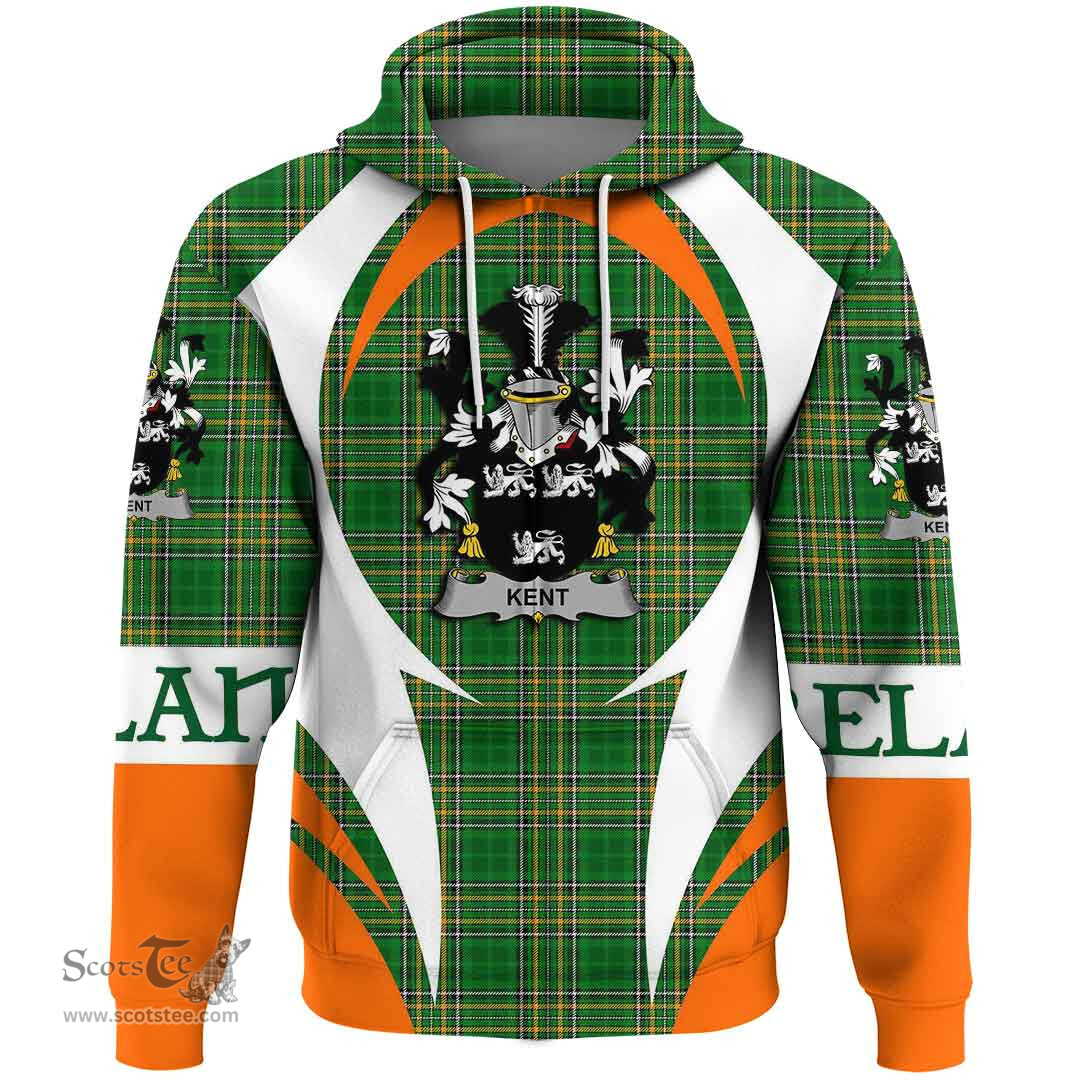 Irish Kent Coat of Arms Family Crest Ireland Hoodie Irish National Tartan Action Style
