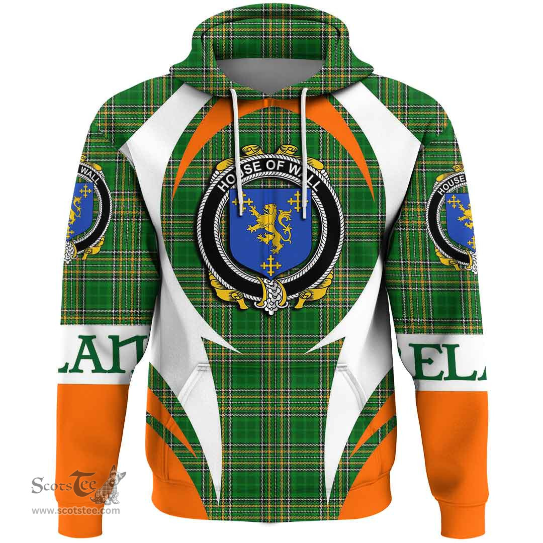 Irish House of WALL Coat of Arms Family Crest Ireland Hoodie Irish National Tartan Action Style