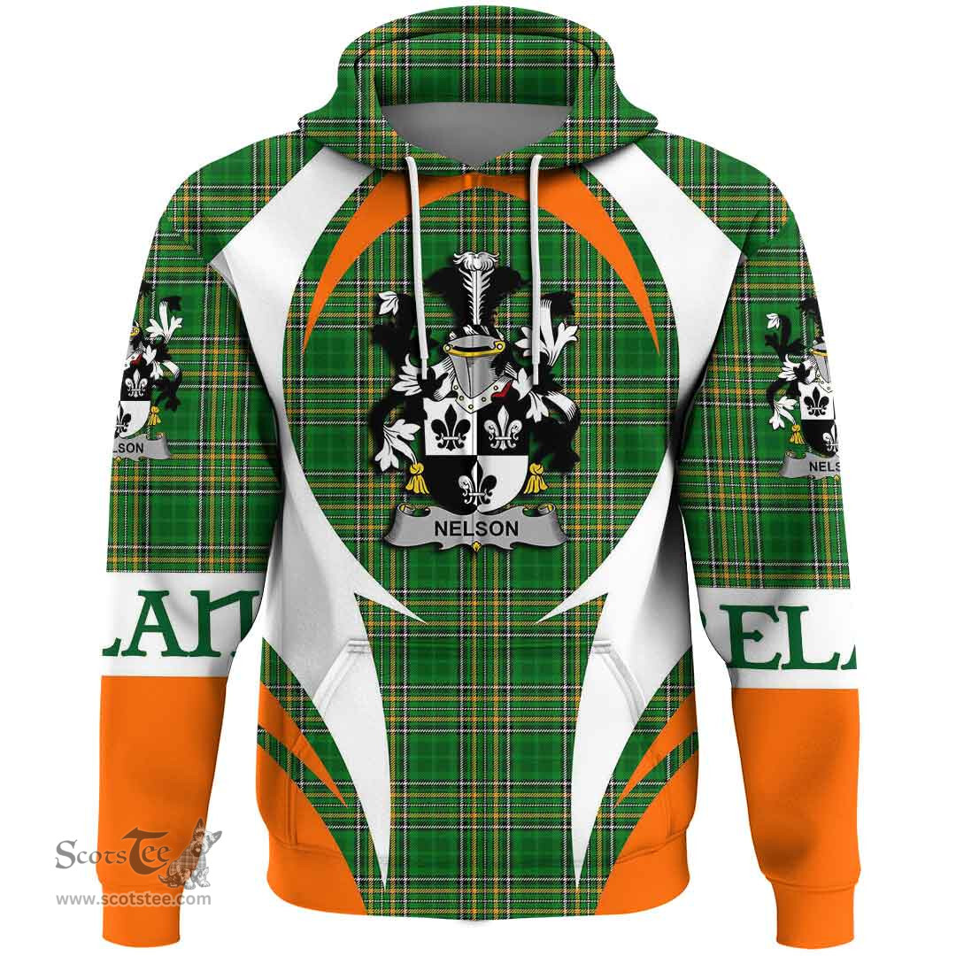 Irish Nelson or Nealson Coat of Arms Family Crest Ireland Hoodie Irish National Tartan Action Style