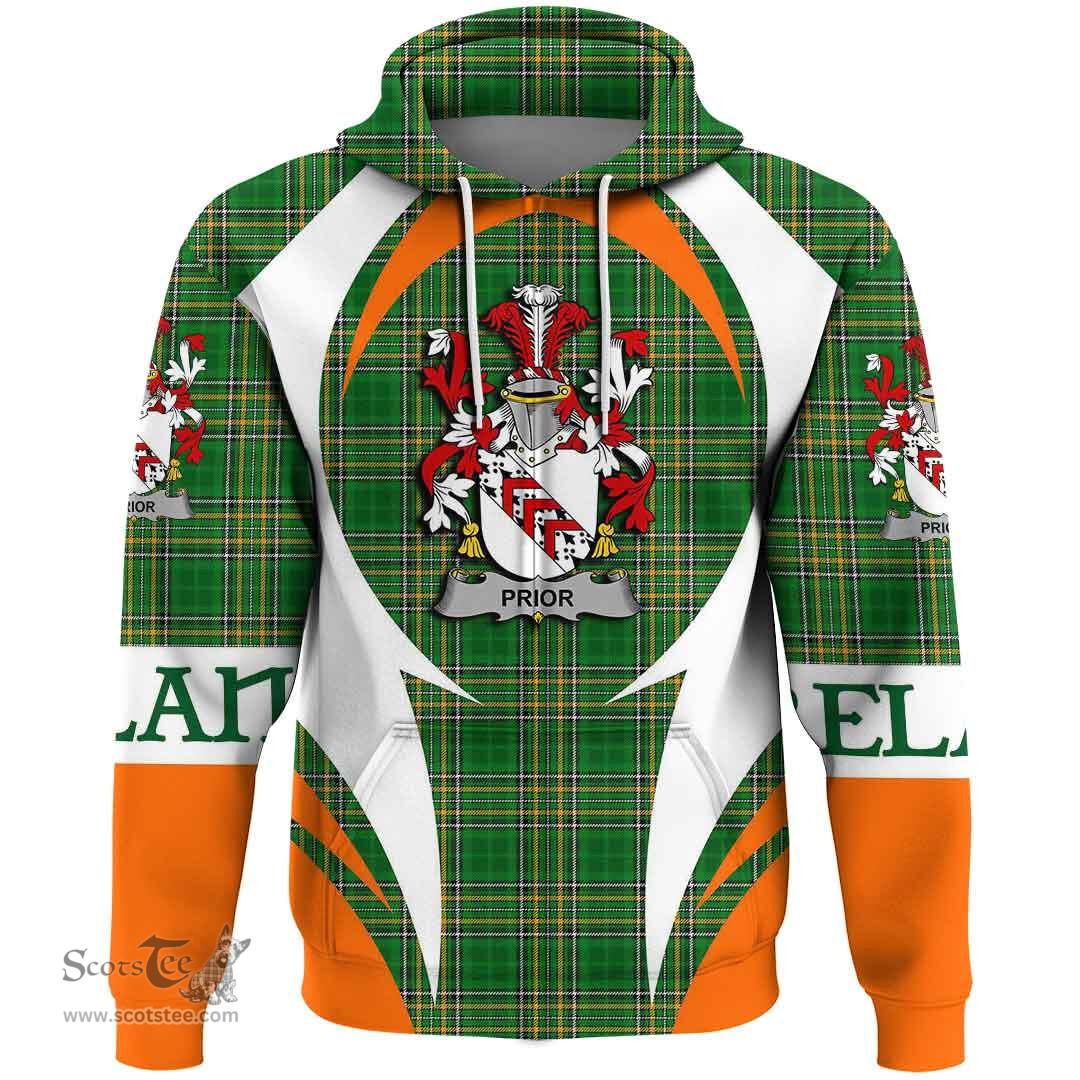 Irish Prior Coat of Arms Family Crest Ireland Hoodie Irish National Tartan Action Style