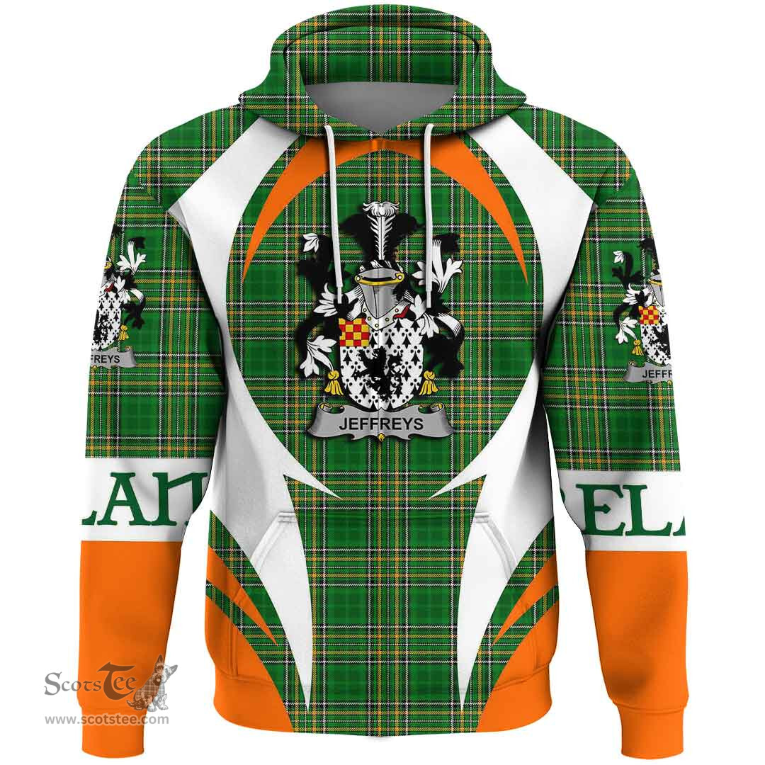 Irish Jeffreys Coat of Arms Family Crest Ireland Hoodie Irish National Tartan Action Style