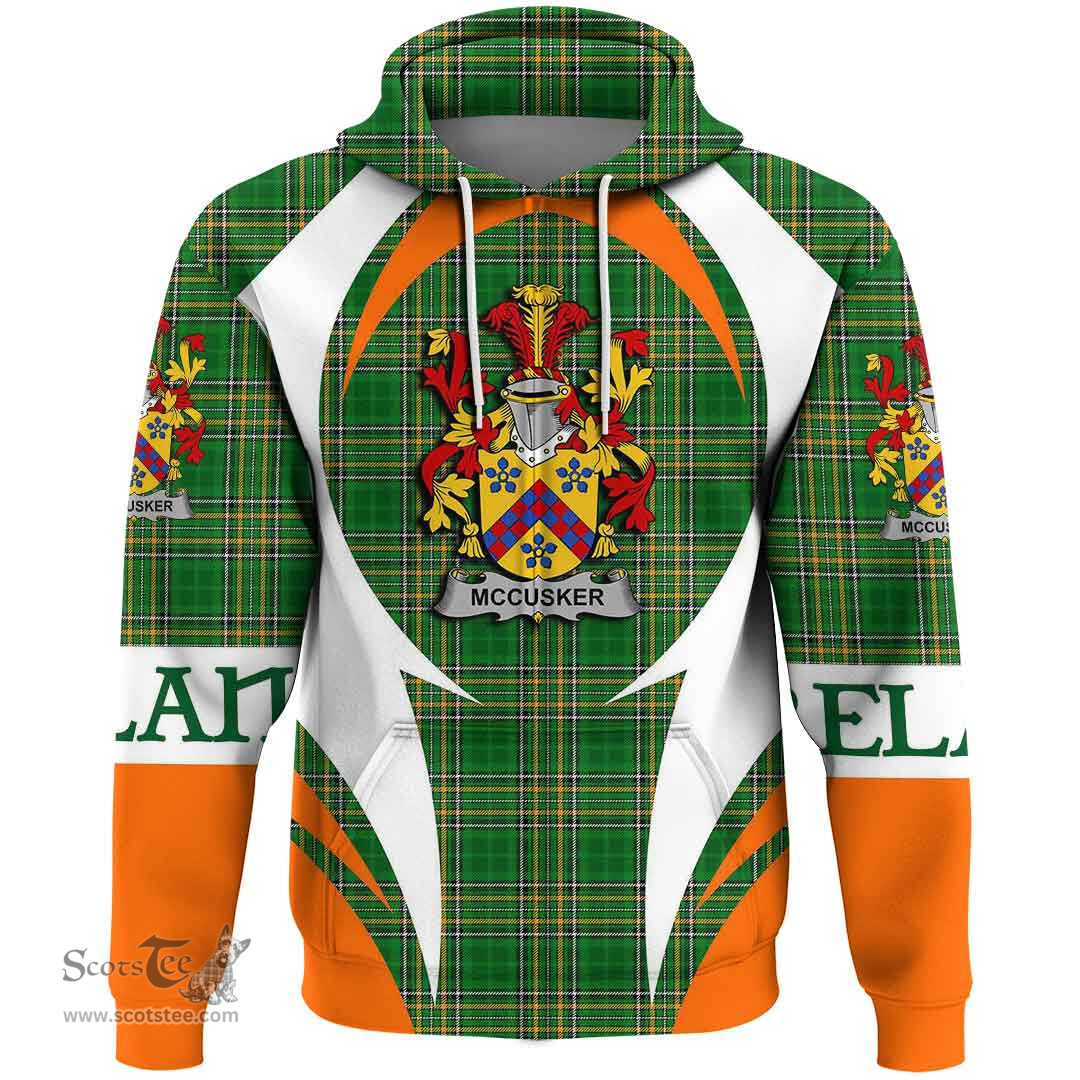 Irish McCusker or Cosker Coat of Arms Family Crest Ireland Hoodie Irish National Tartan Action Style