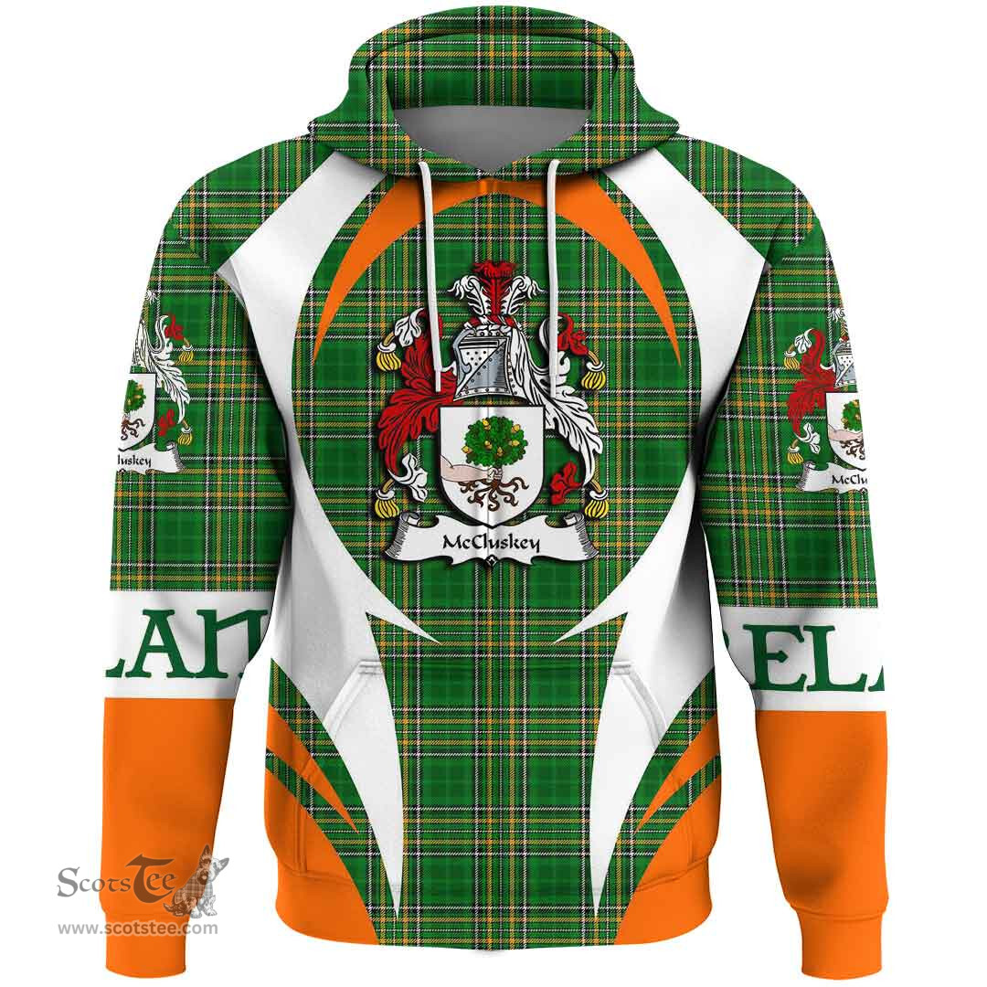 Irish McCluskey Coat of Arms Family Crest Ireland Hoodie Irish National Tartan Action Style