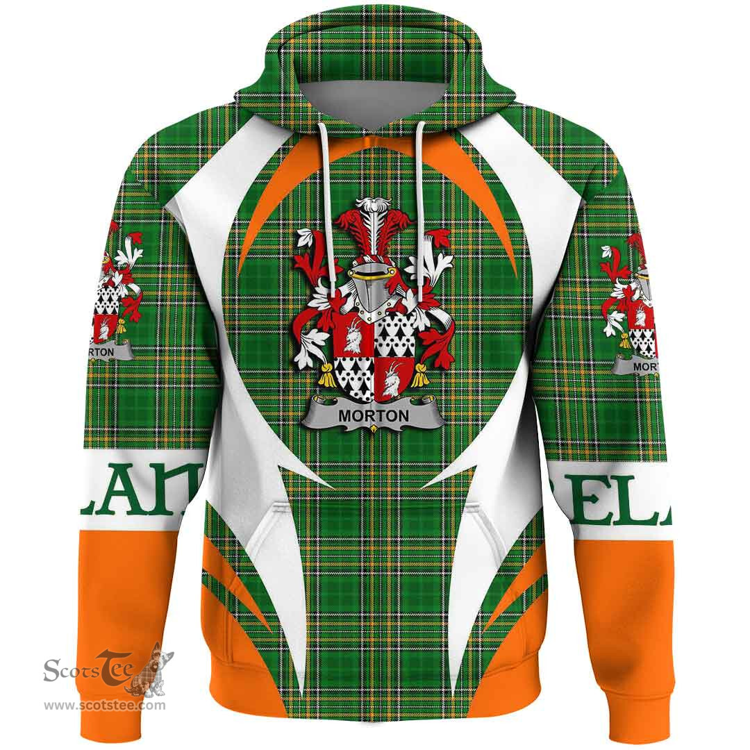 Irish Morton Coat of Arms Family Crest Ireland Hoodie Irish National Tartan Action Style