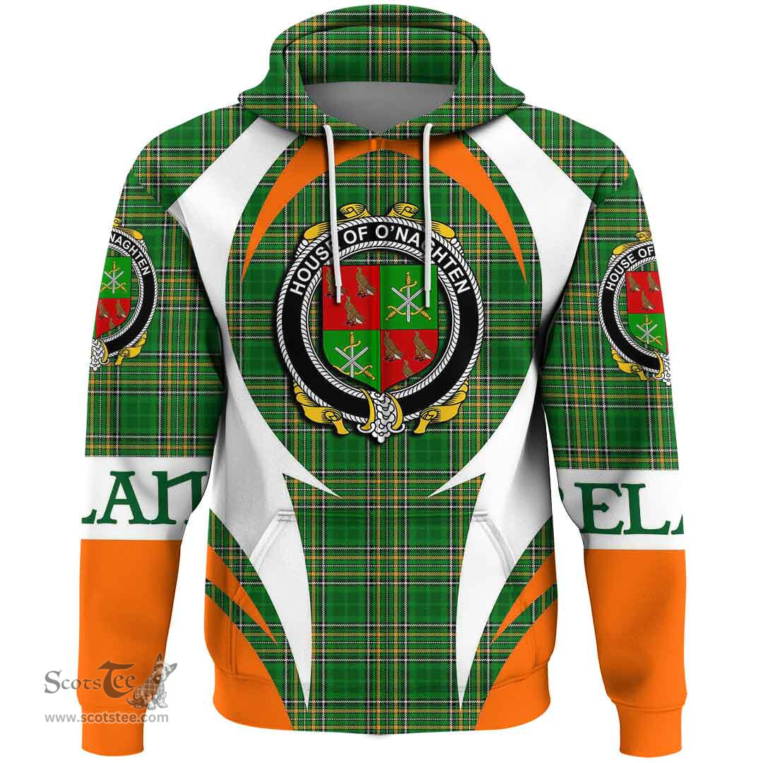Irish House of O NAGHTEN Coat of Arms Family Crest Ireland Hoodie Irish National Tartan Action Style