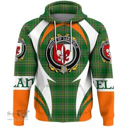 Irish House of SARSFIELD Coat of Arms Family Crest Ireland Hoodie Irish National Tartan Action Style