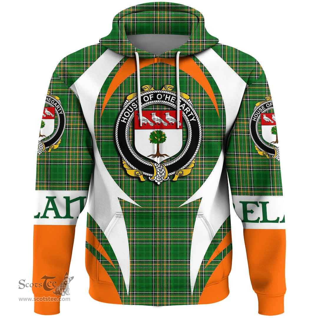 Irish House of O HEGARTY Coat of Arms Family Crest Ireland Hoodie Irish National Tartan Action Style