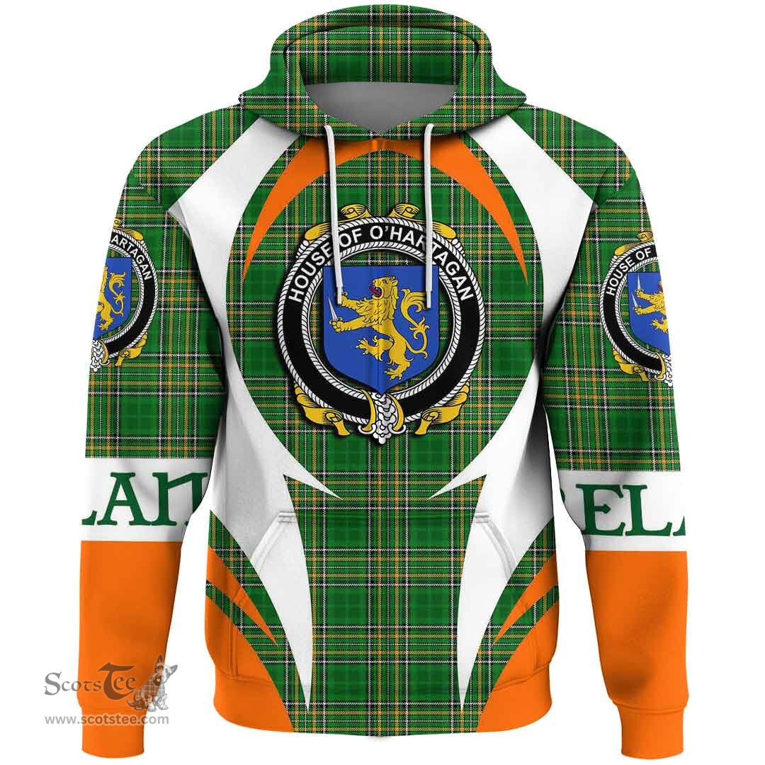 Irish House of O HARTAGAN Coat of Arms Family Crest Ireland Hoodie Irish National Tartan Action Style