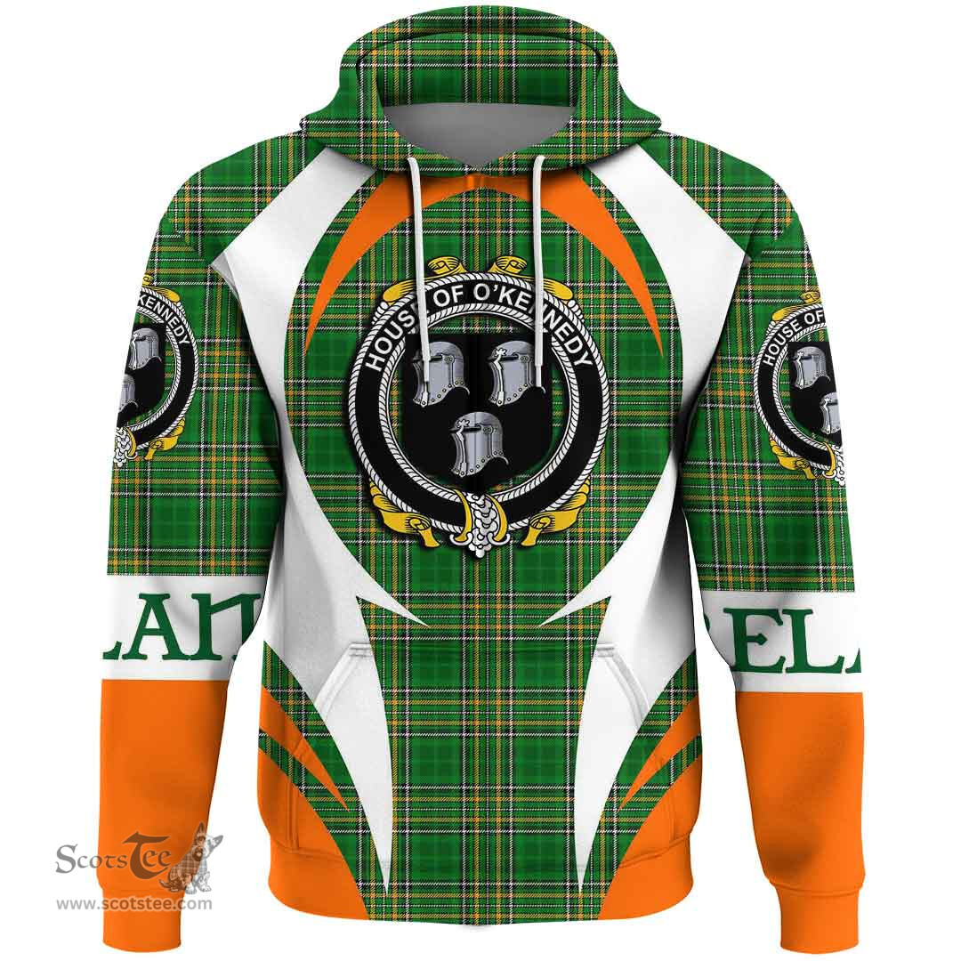 Irish House of O KENNEDY Coat of Arms Family Crest Ireland Hoodie Irish National Tartan Action Style