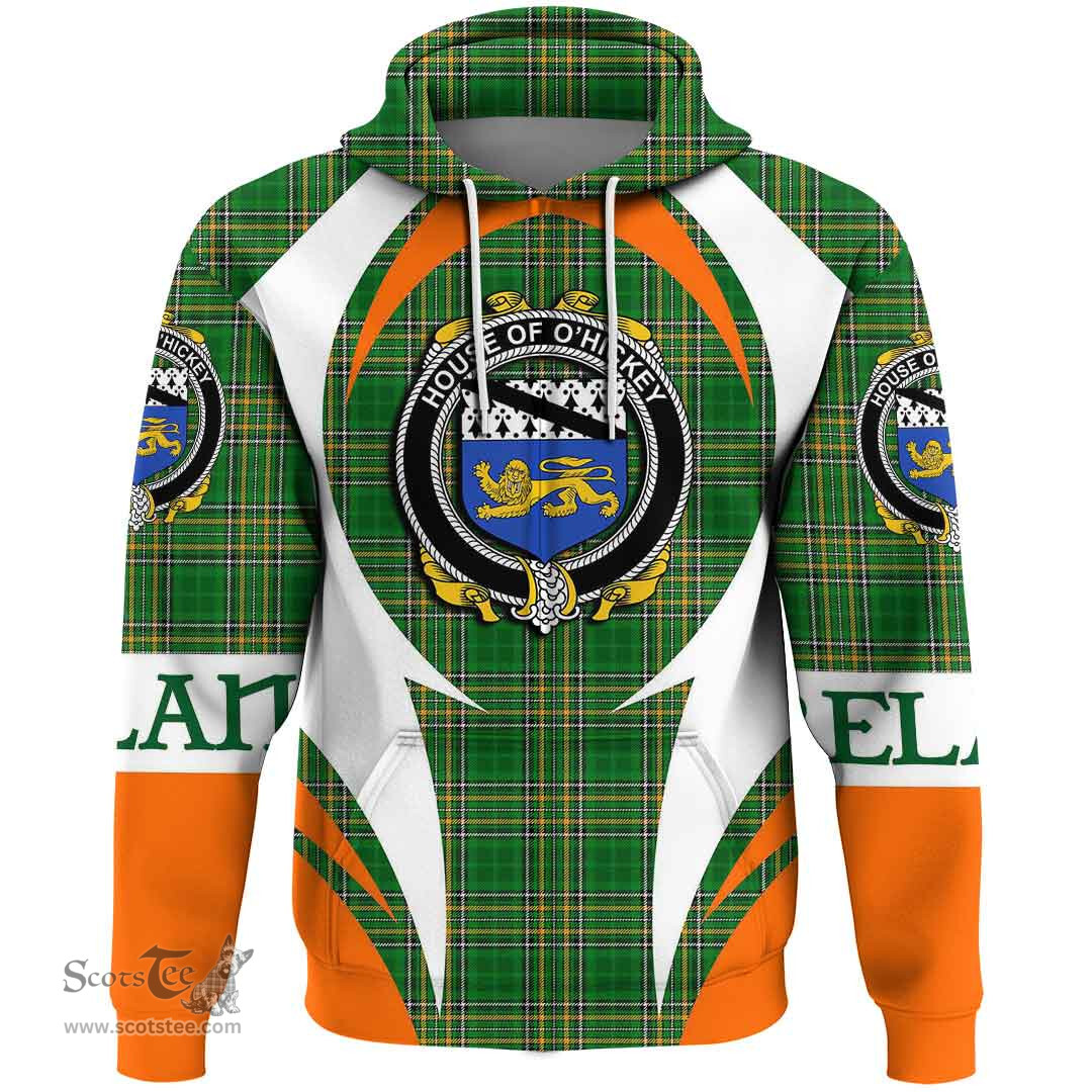 Irish House of O HICKEY Coat of Arms Family Crest Ireland Hoodie Irish National Tartan Action Style