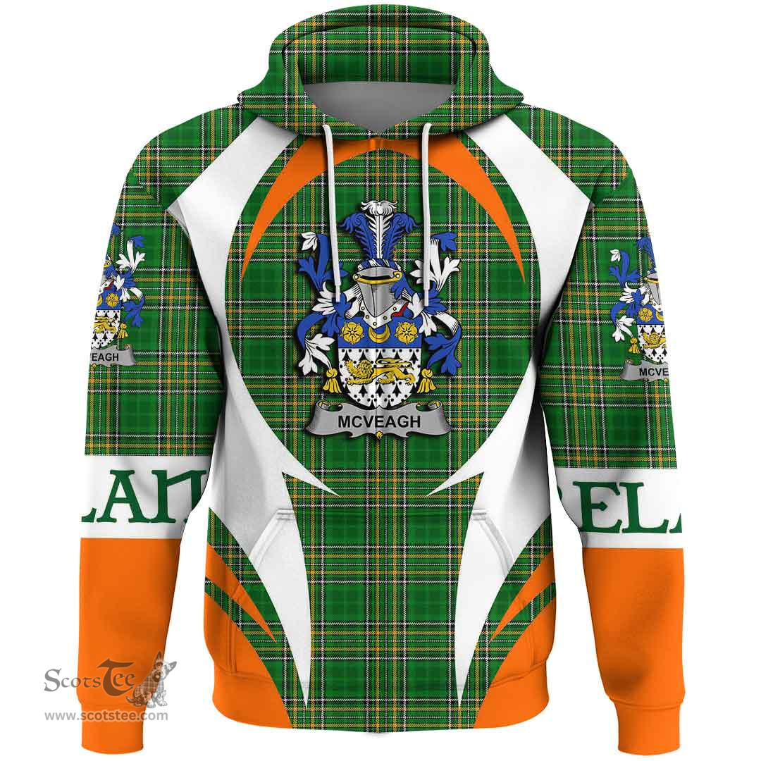 Irish McVeagh or McFingah Coat of Arms Family Crest Ireland Hoodie Irish National Tartan Action Style