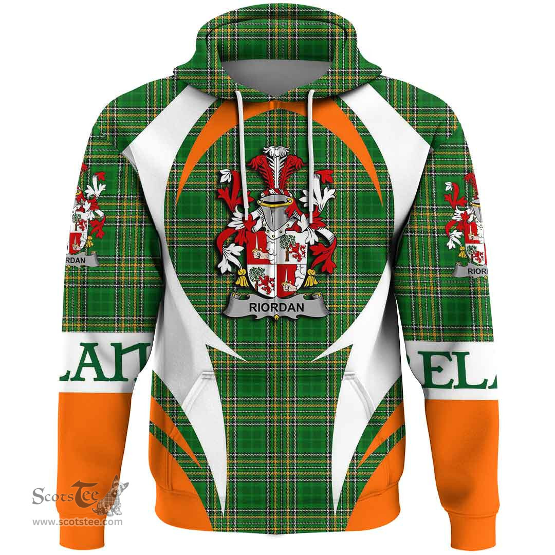 Irish Riordan or O Rearden Coat of Arms Family Crest Ireland Hoodie Irish National Tartan Action Style
