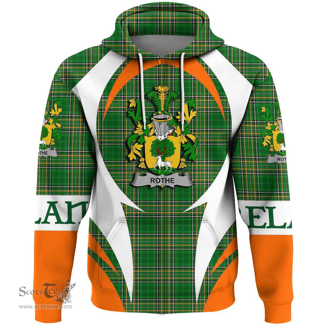 Irish Rothe Coat of Arms Family Crest Ireland Hoodie Irish National Tartan Action Style
