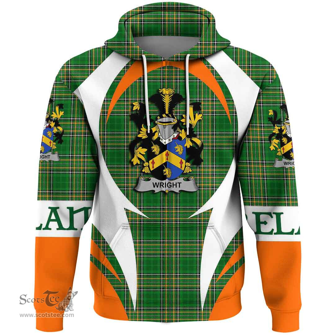 Irish Wright Coat of Arms Family Crest Ireland Hoodie Irish National Tartan Action Style