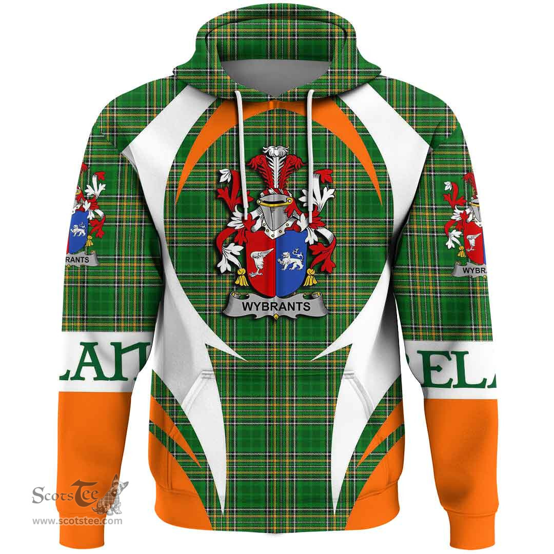 Irish Wybrants Coat of Arms Family Crest Ireland Hoodie Irish National Tartan Action Style